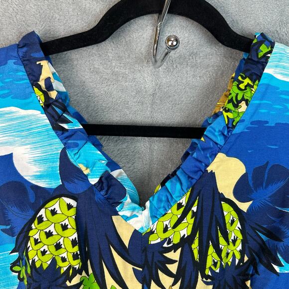 Vintage Hukilau Fashions Dress Women 14 Blue Floral Maxi Tropical Hawaiian Beach - Picture 4 of 12